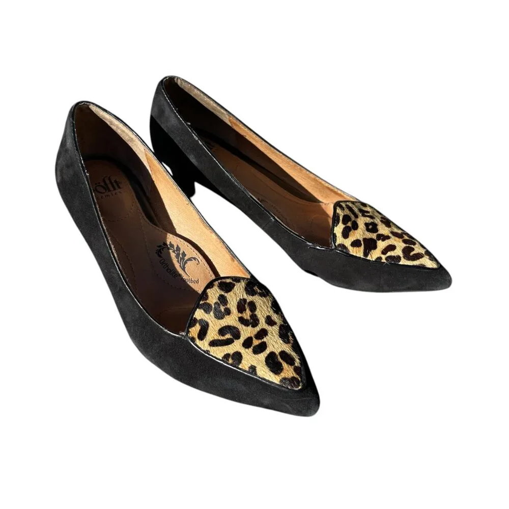 Leopard Calf‎ Hair Animal Print Black Leather Flats Loafers Söfft Sz.7